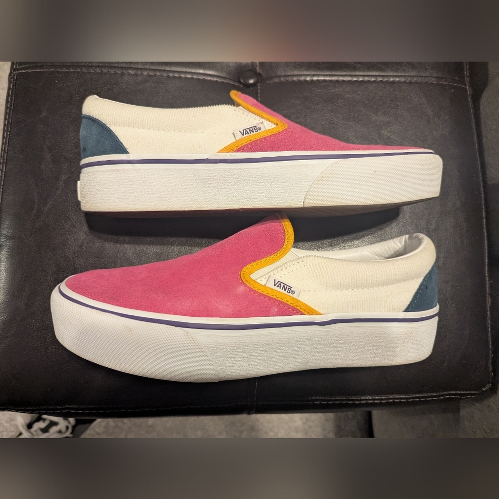 Vans Women's Pink and Blue Slip-On Sneakers Sz 9 UPDATED PICS